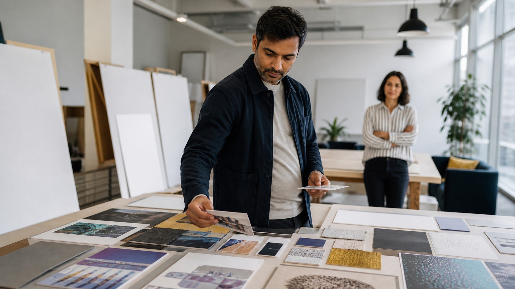 Professional reviewing portfolio artifacts for AI career development