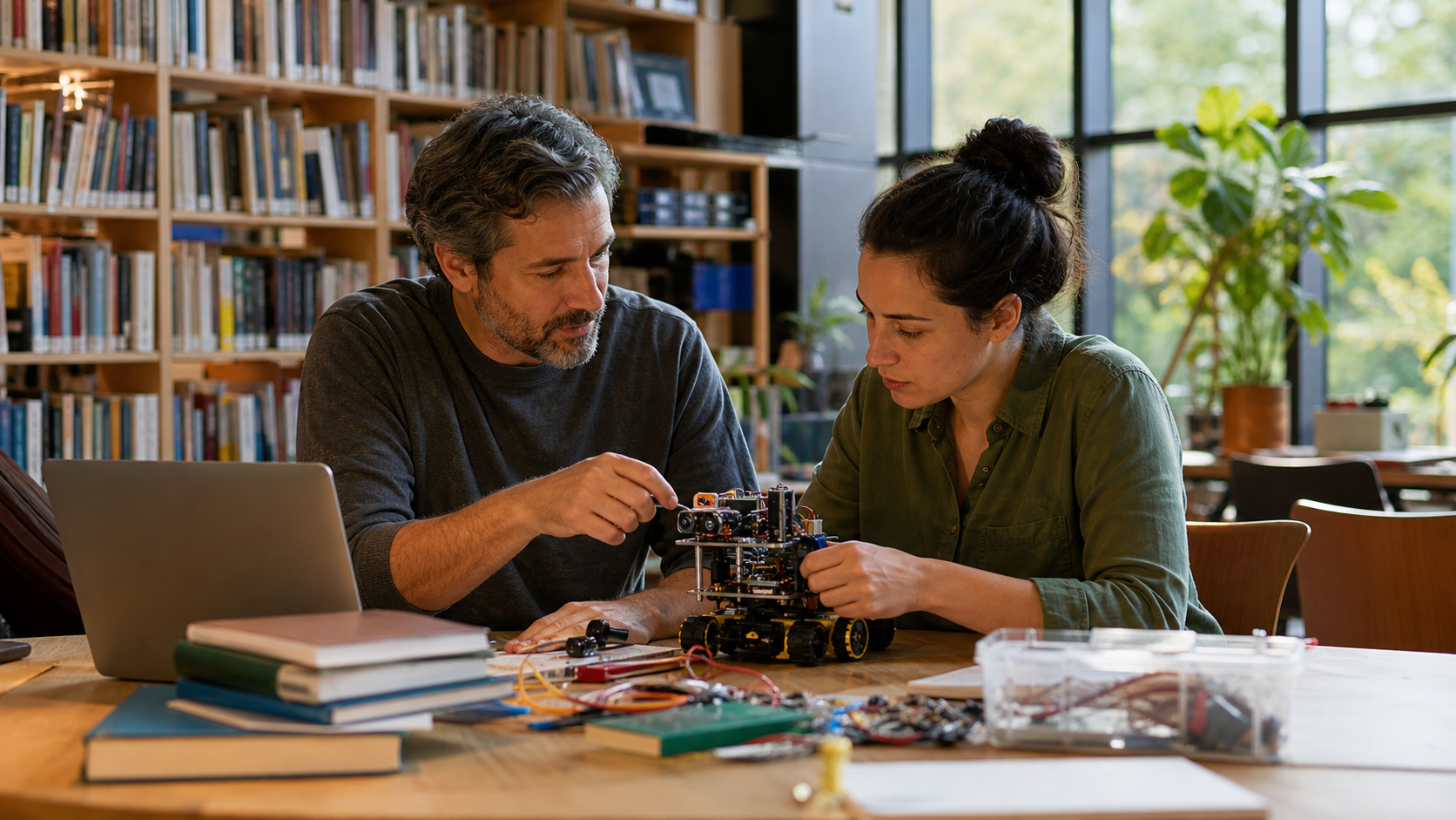 Adult career changer learning artificial intelligence through projects at a public library workspace